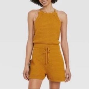 Universal Thread Womens Crochet Knit Romper- Golden/ Yellow NEW Large